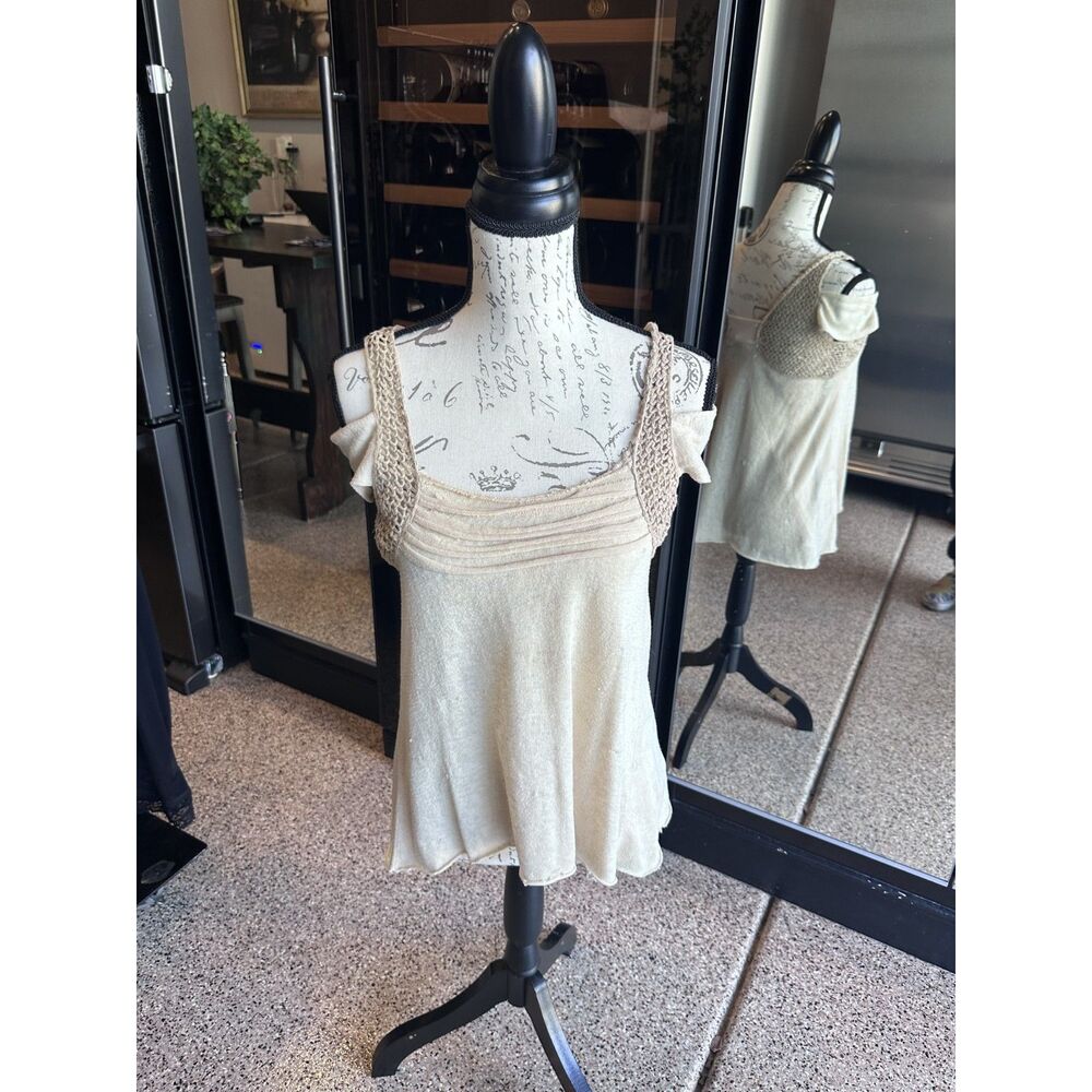 Free People Crochet-Strap Ruched Babydoll Tank Top